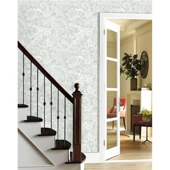 Tropical Leaf Peel Stick Wallpaper Green White Floral Removable Wall Decor - Picture 5 of 7